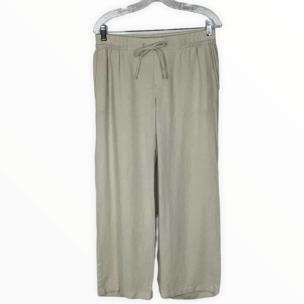 Old Navy | Light Khaki Pull On Wide Straight Leg Linen Blend Pants S